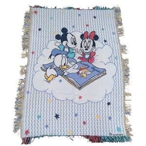 Disney Baby Blanket Knit Multi Size 42x30 Tasseled Mickey Minnie Donald
